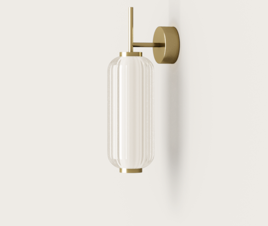 Aplique de iluminación para pared fabricado en cristal estriado transparente y metal a elegir entre dorado y negro