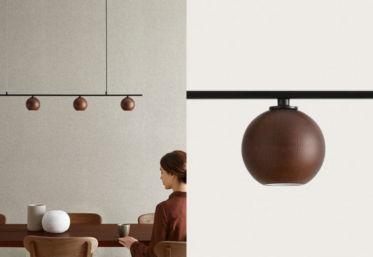 Lámpara de techo fabricada en madera de nogal y metal negro mate