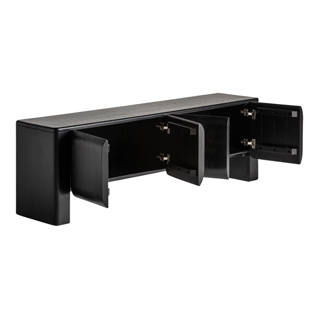 Mueble de televisión de madera de mango, color negro