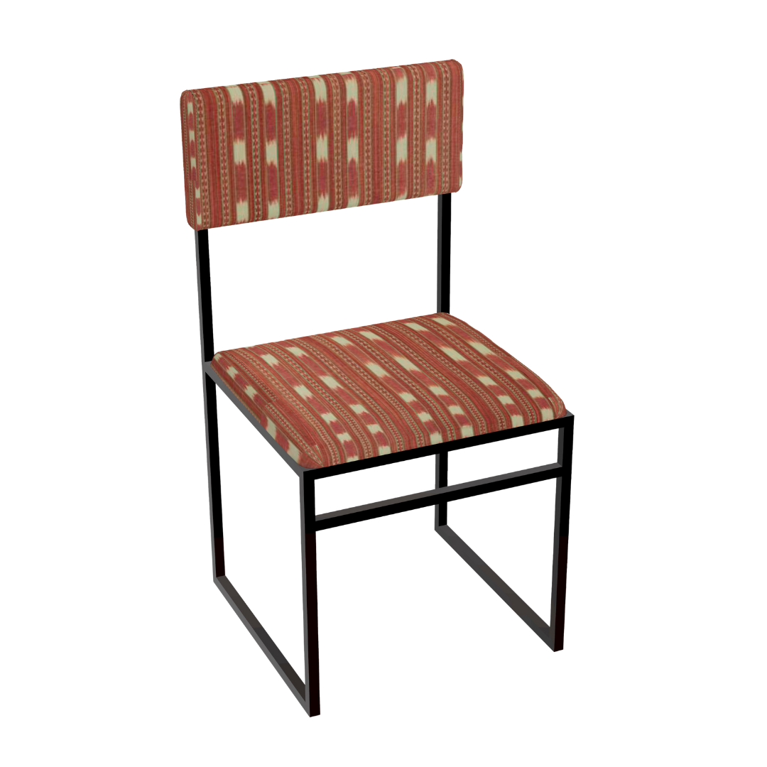 Silla fabricada de forma artesanal en hierro negro y tapizada en tejido de calidad y diseño