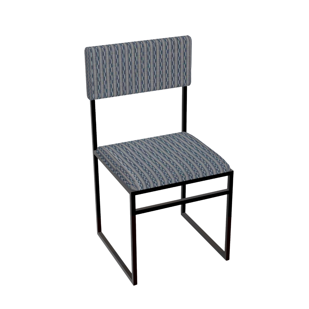 Silla fabricada de forma artesanal en hierro negro y tapizada en tejido de calidad y diseño