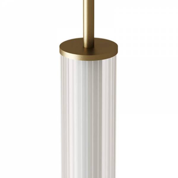 Lámpara de techo de vidrio estriado y estructura metálica. Color dorado 