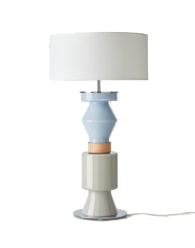 Lámpara de sobremesa de vidrio pintado a mano, con detalles metálicos y detalle de cuero