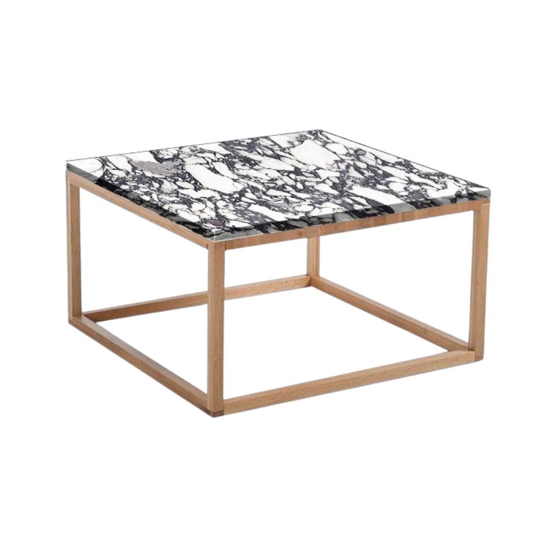 Mesa fabricada de forma artesanal en madera y mármol